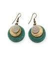 Boucles d'oreilles 3 Ronds Laiton et Sisal Vert