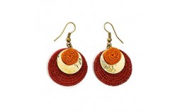 Boucles d'oreilles laiton et sisal orange rouge