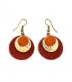 Boucles d'oreilles 3 Ronds Laiton et Sisal Rouge et Orange