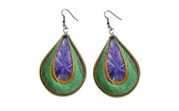 Boucles d'oreilles en fil fait main large violet doré vert Large