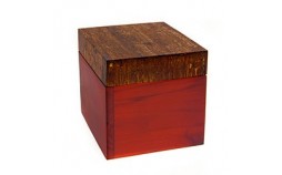 Boite rouge large en bois et couvercle cannelle