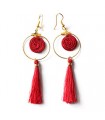 Boucles d'Oreilles Pompon en Sisal Rouge