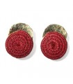 Boucles d'Oreilles en Laiton et  Sisal Rouge