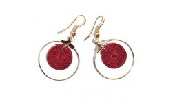 Boucles d'oreilles en sisal et laiton rouge 2 ronds